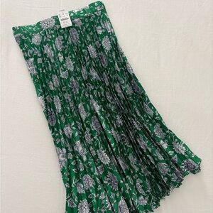 J.Crew Pleated Midi Skirt Green Floral Petite Small NWT